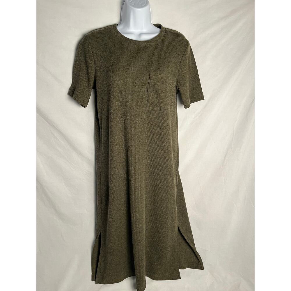 Madewell Women’s Ribbed Knit Midi Dress Green Short Sleeve Size Small